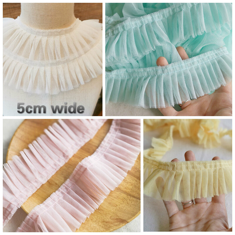 HOT 5cm Wide Color Double Mesh Gauze Pleated Lace Fabric DIY Handmade Accessories Garden Style Clothing Skirt Home Textile Decor