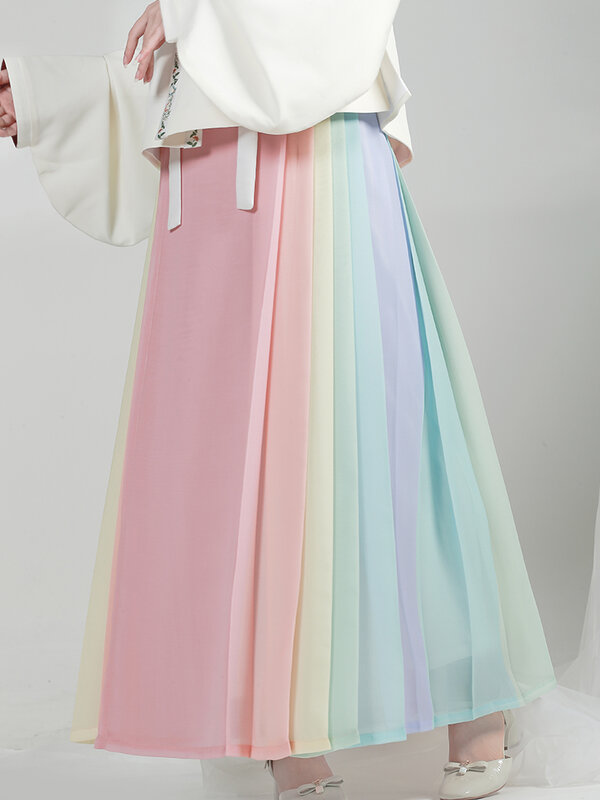 Falda de arco iris para mujer, conjunto completo de falda de arco iris con cara de caballo, Hanfu auténtico Original, de siete colores
