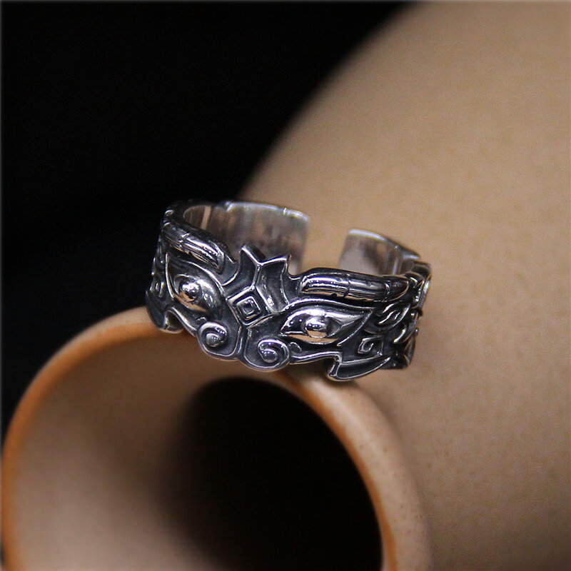 Vintage antigo masculino e feminino liga de zinco aberto anel esculpido antigo criatura g padrão anel casual moda festa titânio stee