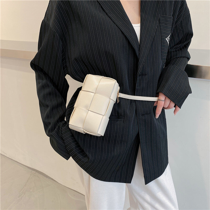 بولي Leather حقائب جلدية صغيرة مربعة الصدر مضفر للنساء 2021 موضة حقائب كتف نسائية فاخرة المنسوجة حقيبة كروسبودي كيس Epaule