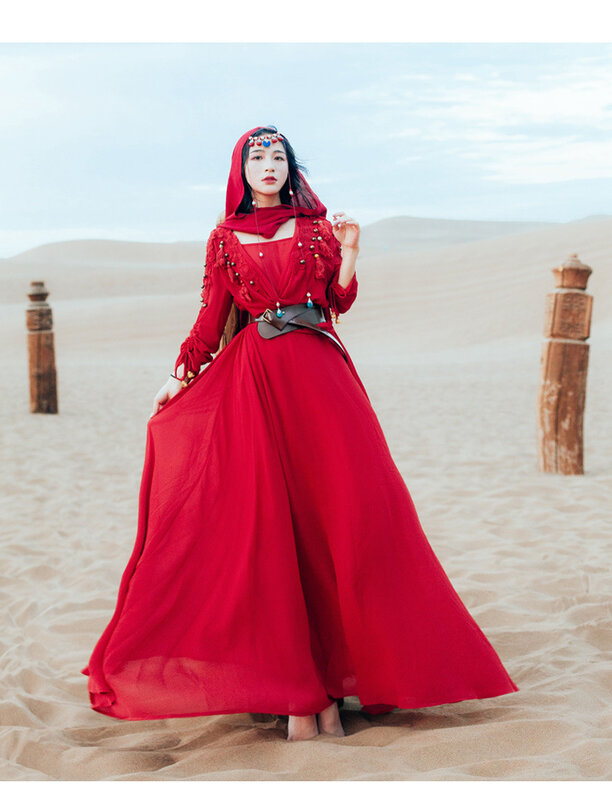 Gaun Lengan Panjang Elegan Vintage 2021 Jubah Bordir Manik-manik Abaya Muslim Timur Tengah Pakaian Wanita Gaun Panjang Boho