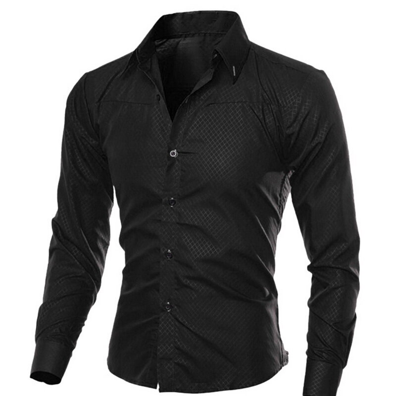Oeak Mens Long Sleeve Shirt 2019 New Fashion Plaid Solid Color Button Tops Slim Fit Business Casual Soft Breathable Shirts