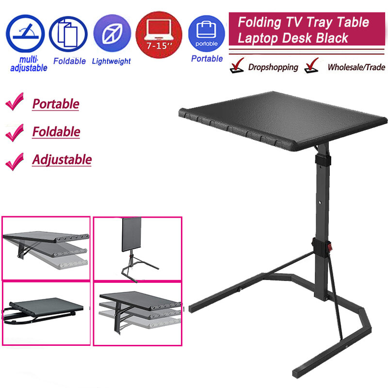 Folding Laptop Table Black With Adjustable Height and Tilt Angle Portable Gaming Computer Desk Tablet Stand Tray Bedside Sofa