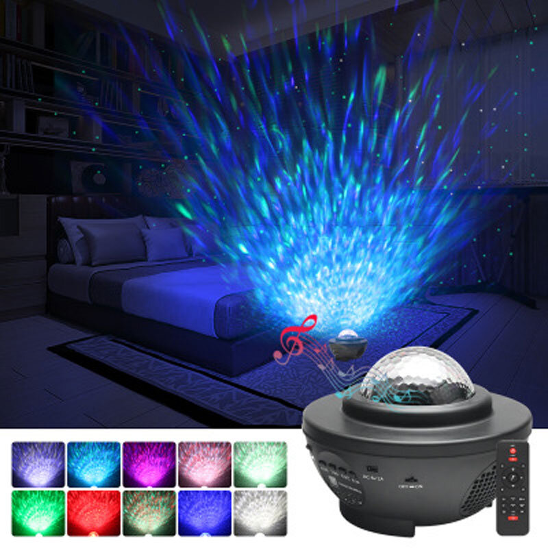 Projecteur dans le ciel de lumières LED en forme d'étoile avec télécommande, boîte à musique équipée du bluetooth et d'un lecteur couleur, lampe pour les vacances rechargeable par USB,