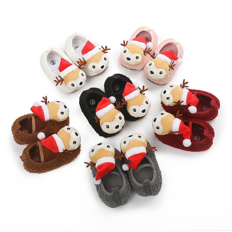 Baby Boy Girl Christmas Deer Shoes antypoślizgowe spacery na co dzień śliczne z miękkimi podeszwami maluch buciki