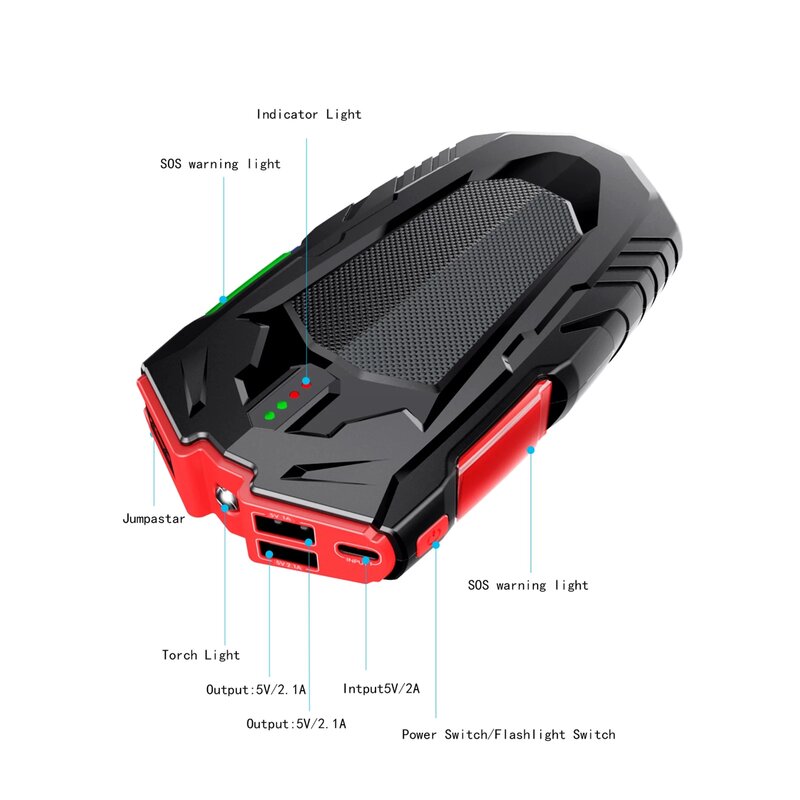 30000mAh Car Jump Starter Power Bank With USB Charge 12V Car Emergency Booster Starting Device