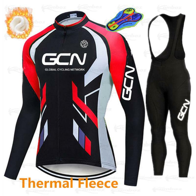 Nowy zestaw koszulek kolarskich 2021 GCN z długim rękawem odzież męska zimowa odzież rowerowa polar termiczny Ropa Ciclismo Hombre Warm