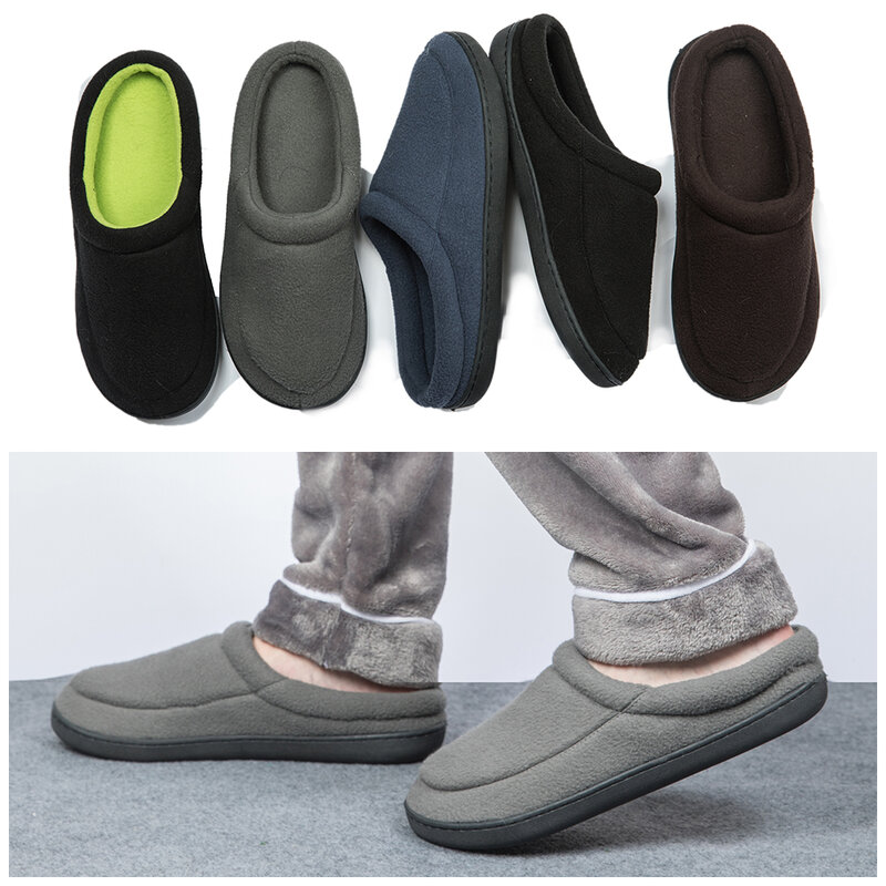 Zapatillas de casa de algodón de felpa para hombre, zapatos cálidos de interior, fondo grueso, 49 50 talla grande, invierno, nuevo