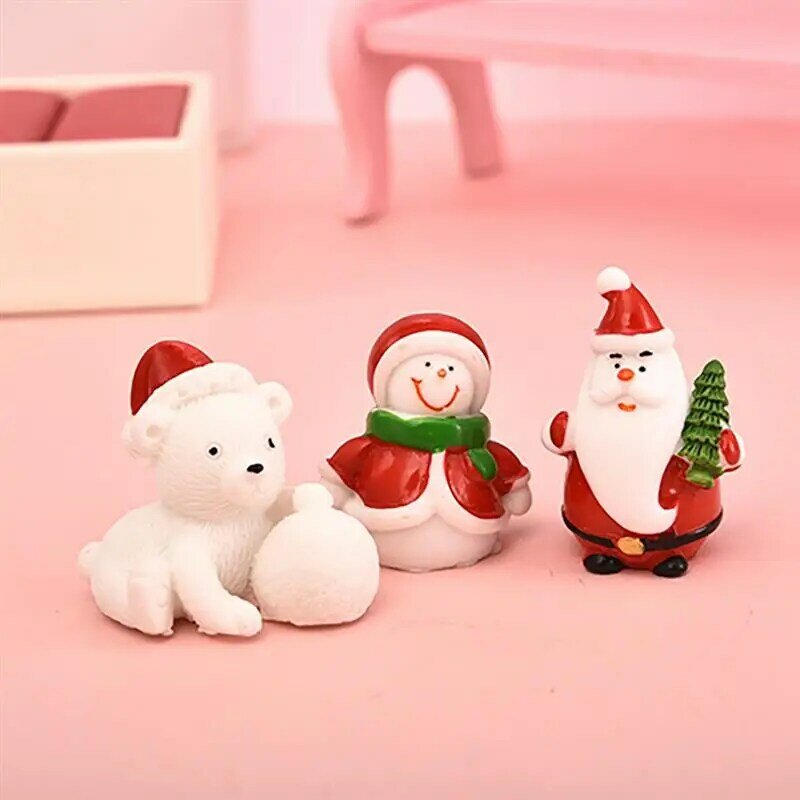 Caixa de presente em miniatura para homens resfriados, decoração de casa, brinquedos de árvore de natal com santa fé e guarda-neve, 1-7 estatuetas, jardim de fadas