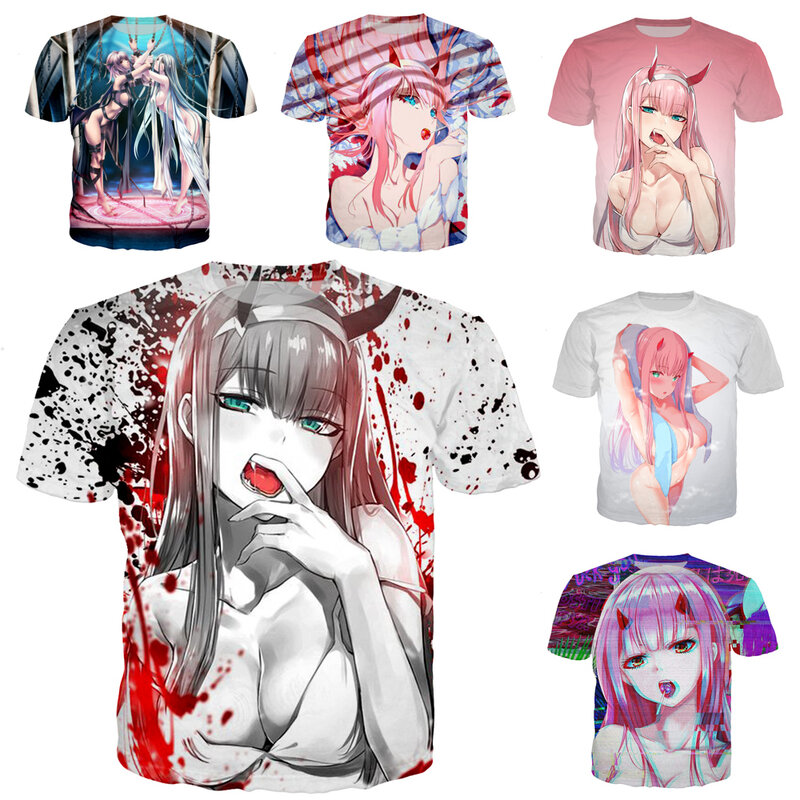 Camiseta de Manga ZERO TWO 3D Hentai para hombre, ropa Sexy de Lolita, Anime, Darling In The Franxx, Bikini, playeras de vacaciones, Senpai, de gran tamaño