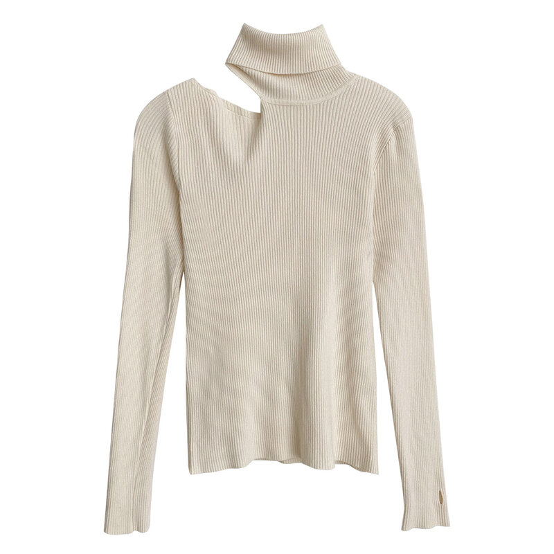 Pull à manches longues, moulant, à bascule, en tricot extensible, blanc et noir, pour femmes, nouvelle collection automne 2021
