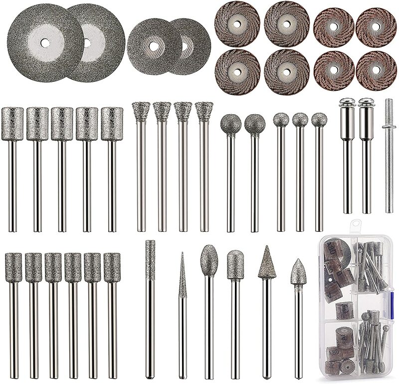 43Pcs Rotary Tool Accessories Kit, Stone Carving Set Diamond Coated Grinding Head Burr  Polishing Kits for Engraving Wood Bit
