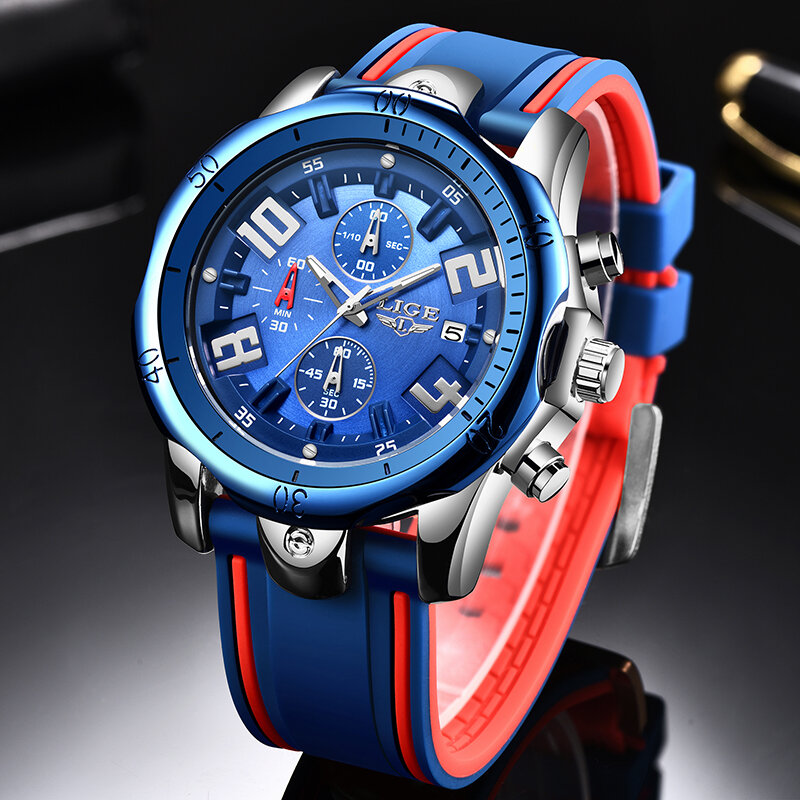 LIGE 2020 새로운 남성 골드 시계 톱 브랜드 럭셔리 실리콘 방수 시계 망 패션 스포츠 크로노 그래프 쿼츠 남자 시계 + 박스