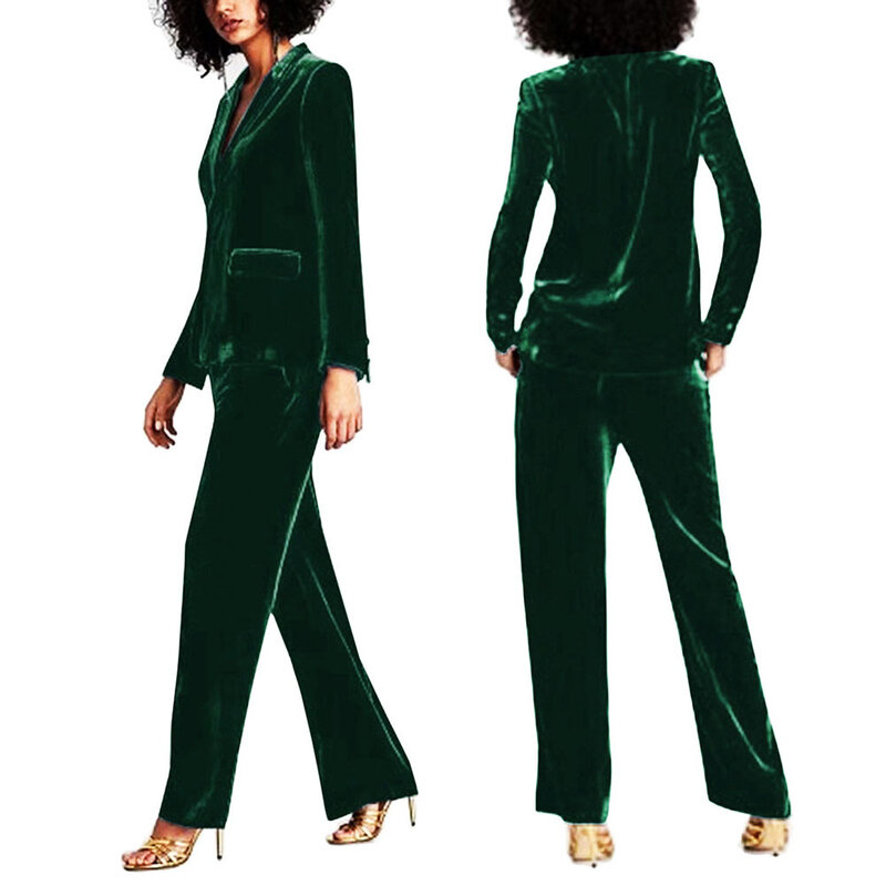 SEBOWEL Women's Dark Green Velvet Blazer Jacket Elegant Ladies Coat Female Slim Casual Lapel Office Business Blazers S-XXL