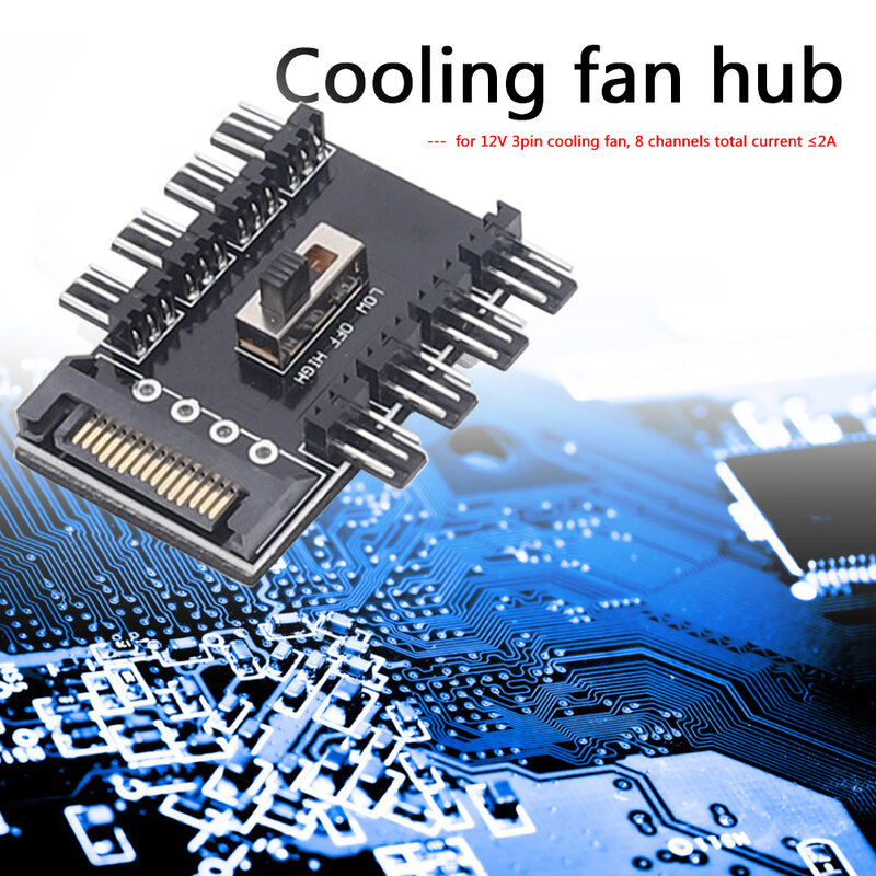 Multi Way Splitter Cooler Cooling Fan Hub Pc คอมพิวเตอร์ Sata 1 Tot 8 3ขา12V Power Socket PCB อะแดปเตอร์2ระดับความเร็ว