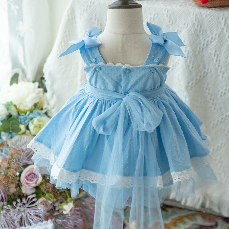 2020 lato nowości hiszpański dziewczyny sukienka Retro haft królika dziewczyny dziecko bawełna urocza sukienka dzieci sukienki dla dziewczynek słodkie