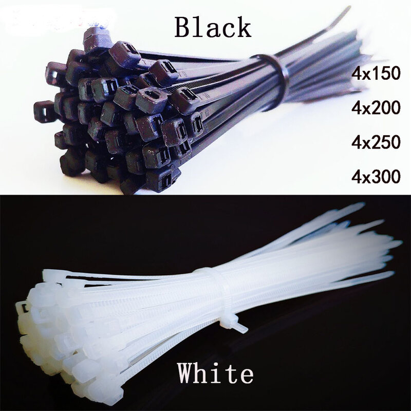 Attaches de câble en fil de Nylon plastique, fermeture éclair, autobloquant, noir et blanc, 100 pièces