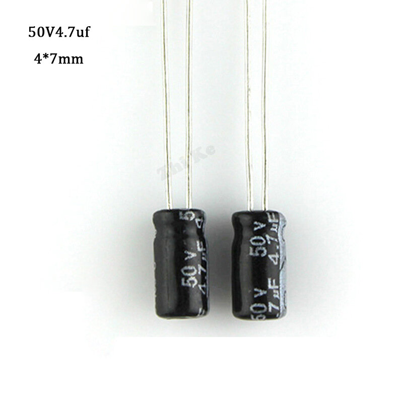 50 unids/lote 50 V 4,7 UF 4*7mm 50 V 4,7 UF 4mmX7mm condensador electrolítico de aluminio ic...
