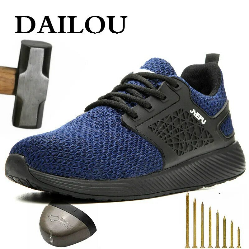 DAILOU Outdoor Men and Women Safety Boots Men Breathable Shoes Non-slip Deodorant Grid Steel Mid Sole Working Shoes Big Size 48