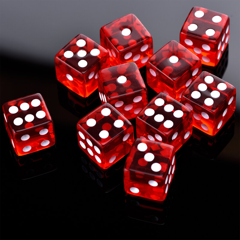 10 D6 Square Dice Standard 16mm Six Sided Pips Die for Table Games – Opaque, Transparent