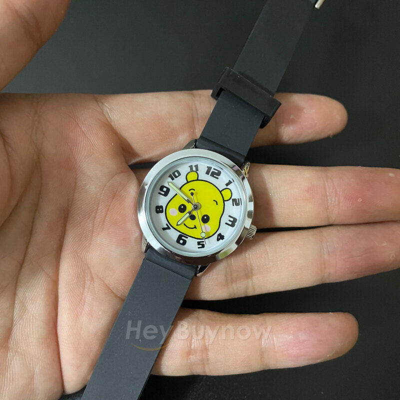 2022 novo produto macio silicone 3d dos desenhos animados urso amarelo miúdo relógio moda rosa quartzo luminoso esportes relógio de pulso presente meninas