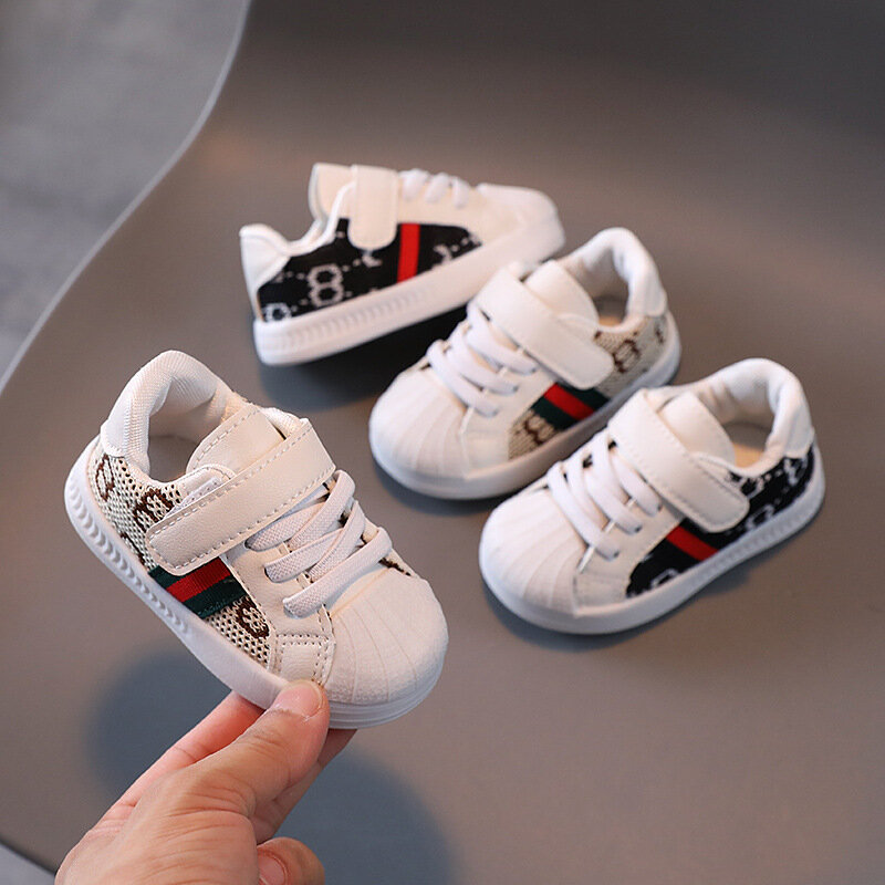 Baby Soft-soled Toddler Shoes 1-2 Years Old Spring and Autumn Baby White Shoes Infant Board Shoes Girl Shoes Fashion Plaid Shoes