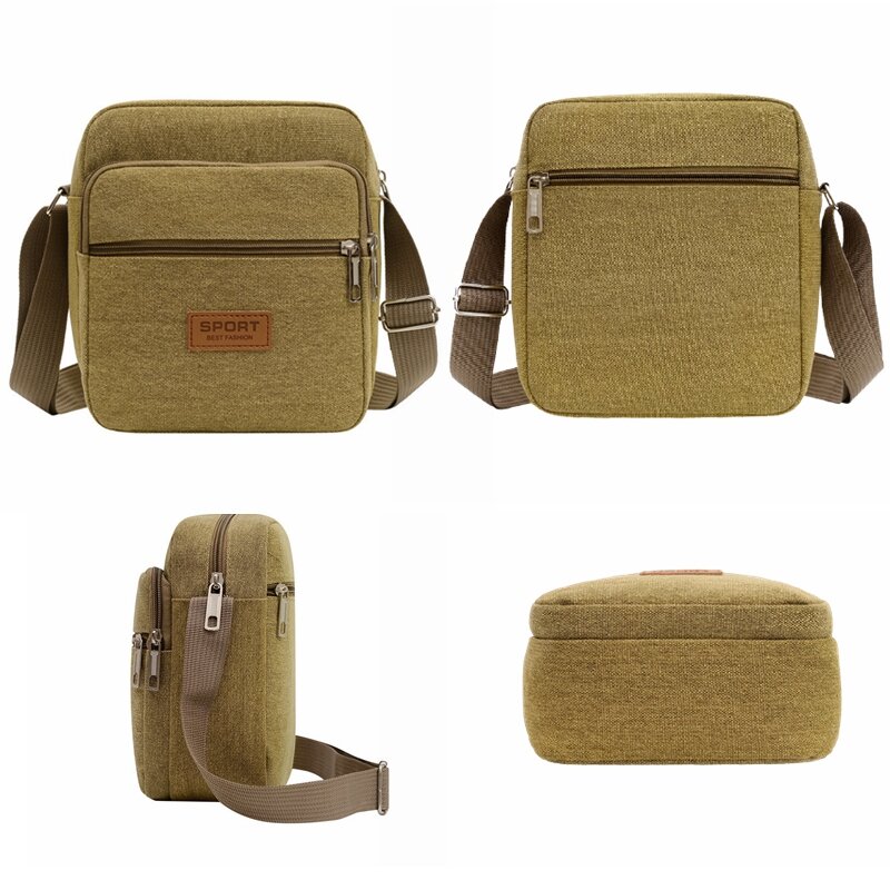 Multifunctional men's Shoulder Bag Flap Solid Color Casual Messenger Canvas Zipper Retro Travel Shoulder Bag Men Handbags