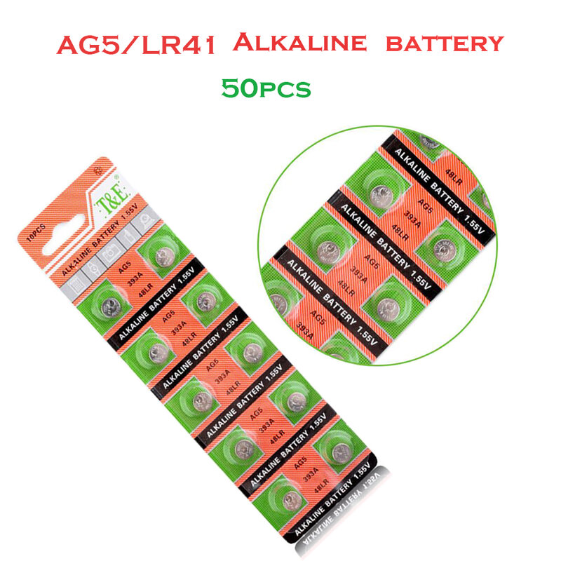 50 Buah AG5 1.55 V Baterai Tombol Alkaline AG 5 60MAh LR754 393 SR754 193 48LR 393A G5A Baterai Sel Koin untuk Menonton Mainan Jarak Jauh
