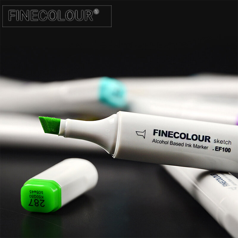 Finecolour-EF100 전문 아트 마커 펜, 24/36/60/72 색, 알코올 기반, 듀얼 헤드 브러시, 드로잉, 페인팅, 스케치 마커