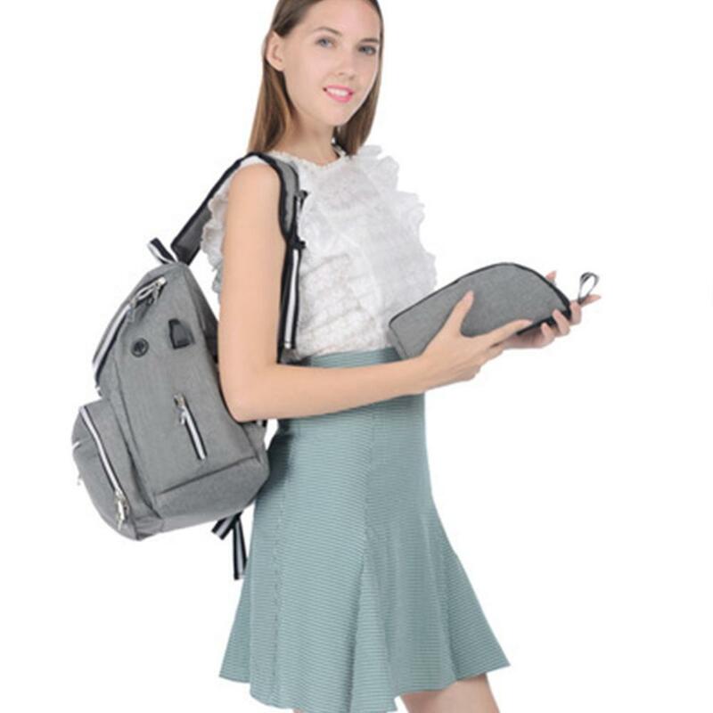 Bolsa de pañales de mamá grande USB/auricular para bebé, mochila de viaje para pañales, bolsa para pañales, bolsa para pañales