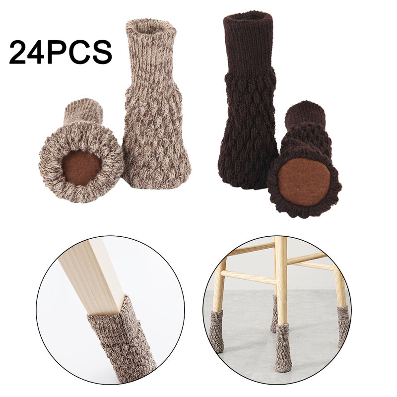 24 pçs malha cadeira perna meias pés de mesa móveis pés capa de madeira protetores chão cadeira meias em movimento redução de ruído