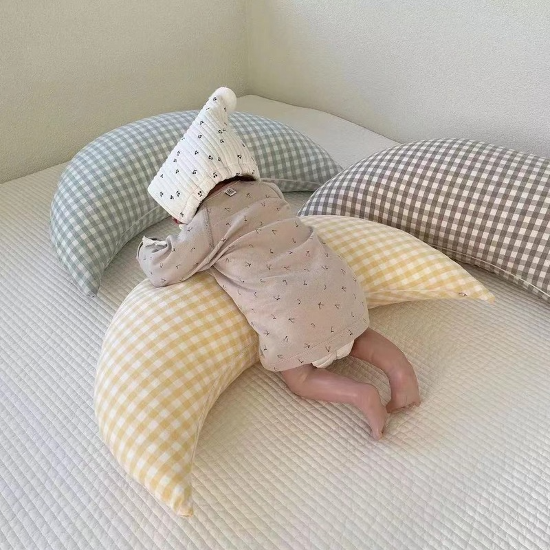 Almofada de algodão xadrez para costas, travesseiro para proteção de berço infantil, decoração para quarto de recém-nascidos e mulheres grávidas