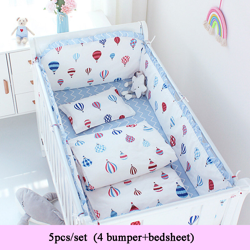 5 pçs cama do bebê pára-choques infantil berço protetor lavável algodão cama conjunto crianças berço pára-choques 60*110cm zt33