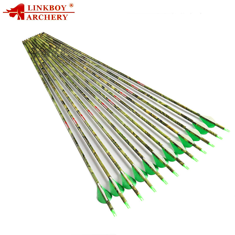 Linkboy-Ballesta de arco compuesto para tiro con flecha, 6 unidades/12 unidades, flechas de carbono, Spine, 300-600, id6.2 mm