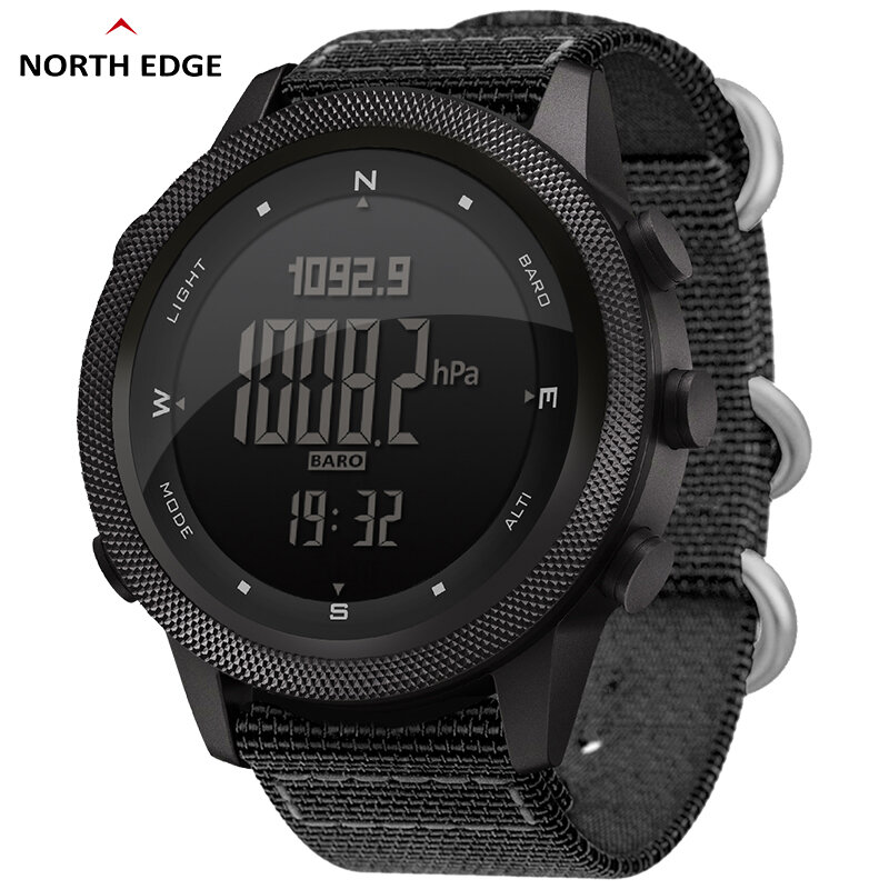 NORTH EDGE  Men Watch Compass 3D Timer Barometer Function Battery Reminder Temperature Display Nylon Strap Watches for Men
