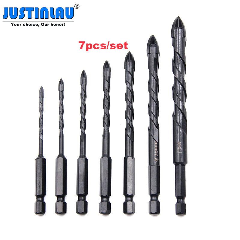 7pcs set 3-12mm Tile Cutter Shijing Accessories Power Tools Drills Processing Bit Cone Hex Shank Metal Drill Bits for Tool Parts