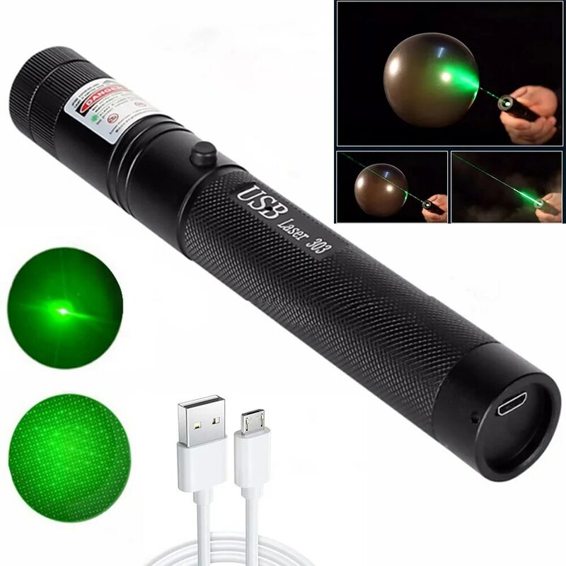 Зеленый лазерный прицел, заряжаемый лазер 303, индикатор нм, 5 мВт, высокомощное лазерное оборудование, ручка для сжигания, лазерный луч для да...