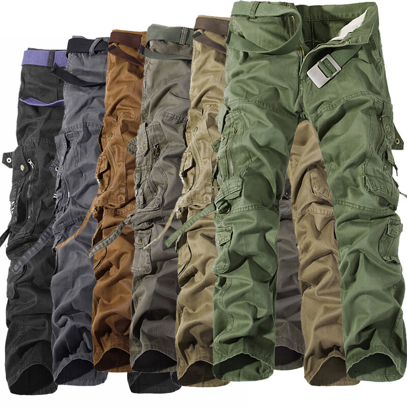 軍事戦術的なパンツ男性マルチポケット洗浄オーバーコットンパンツ男性男性のためのズボン、サイズ28-42