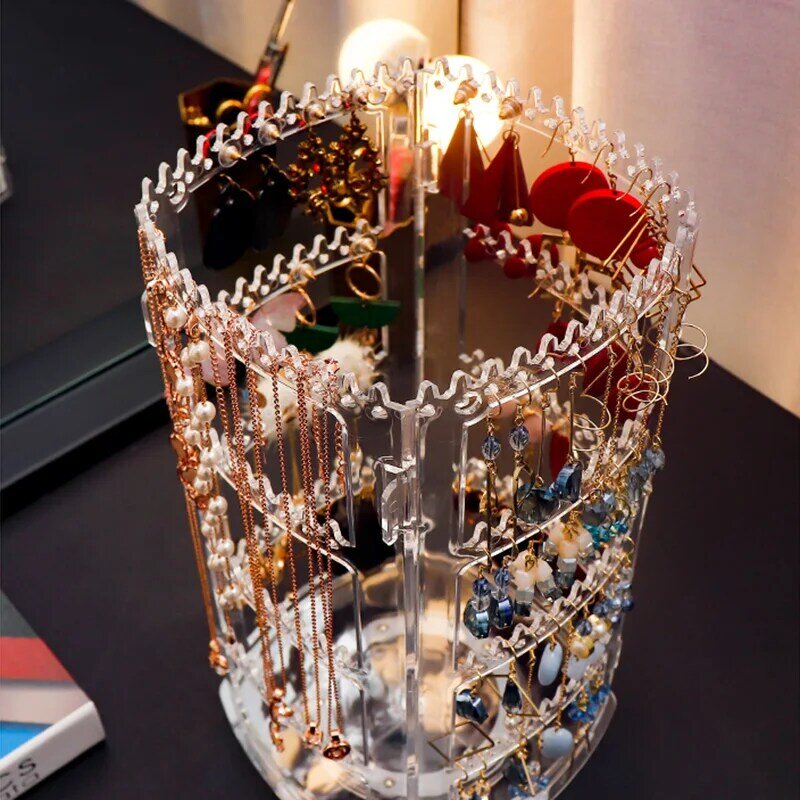 Anting-Anting Plastik Bening Giwang Perhiasan Kalung Tampilan Rak Organizer Desktop Perhiasan Memutar Tampilan Berdiri Kotak Penyimpanan