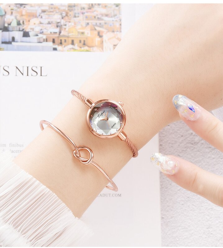 Lvpai Marke Neue Damen Uhr Kleine Uhr Rose Gold Armreif Armband Geometrische Glas Oberfläche Frauen Uhren Kleid Uhr Relogio * EIN
