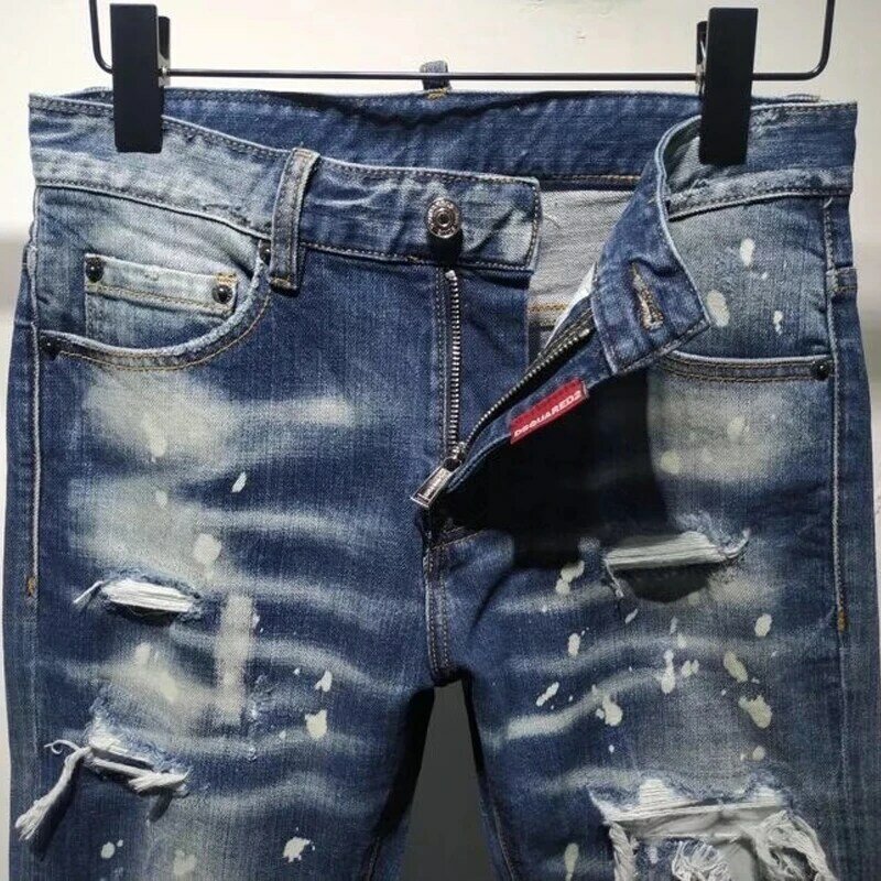 2021 Европейский уличный D2 итальянский бренд джинсы высокого качества подходят джинсы узкие Стрейчевые джинсы Штаны брюки карандаш с молние...