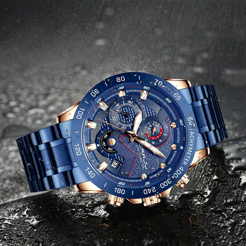 Crrju relógio de pulso masculino esportivo, relógio de quartzo à prova d'água para homens, de marca de luxo com cronógrafo