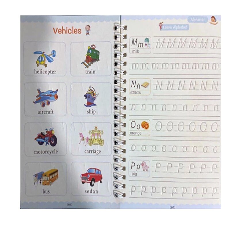 Cuaderno de práctica mágica hundida para niños, libro de trazado para escritura a mano, reutilizable, inglés, 4 unidades