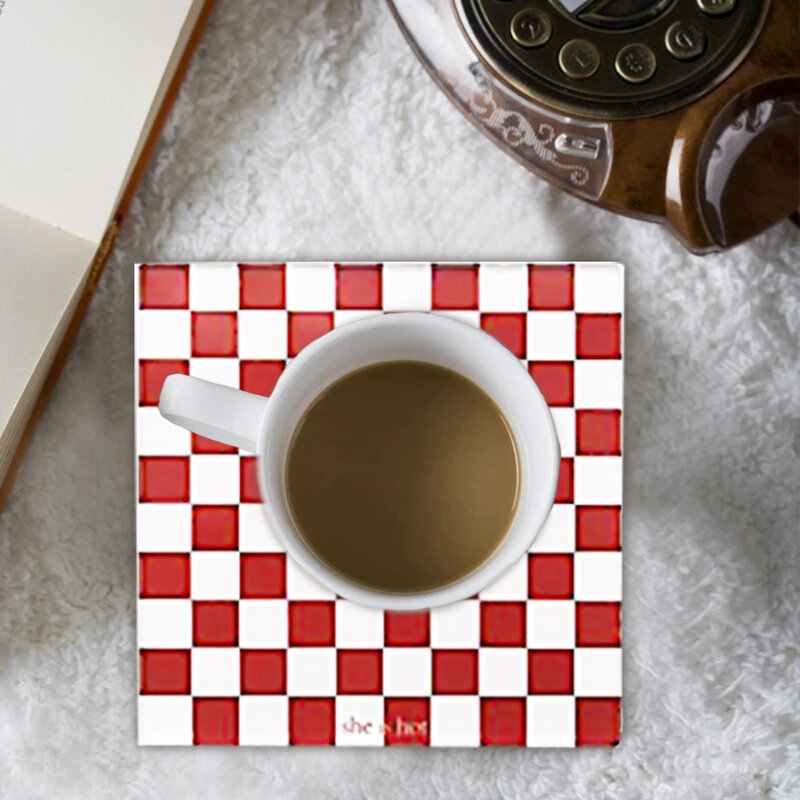 9.5cm quadrado acrílico checkerboard coaster foto adereços decoração de casa tapete de mesa caneca de chá esteira de isolamento térmico coaster de café