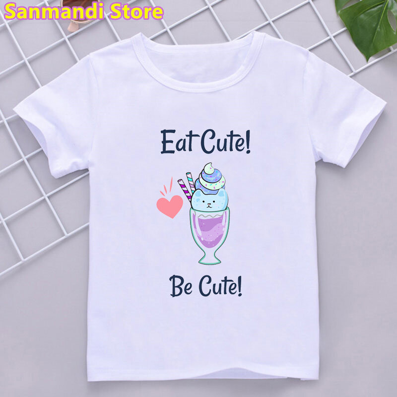 Eat Cute Be Cute Ice Cream Graphic Print Tshirts Tops For Girls/Boys Funny T Shirt Kids Clothes Kawaii Children Clothing