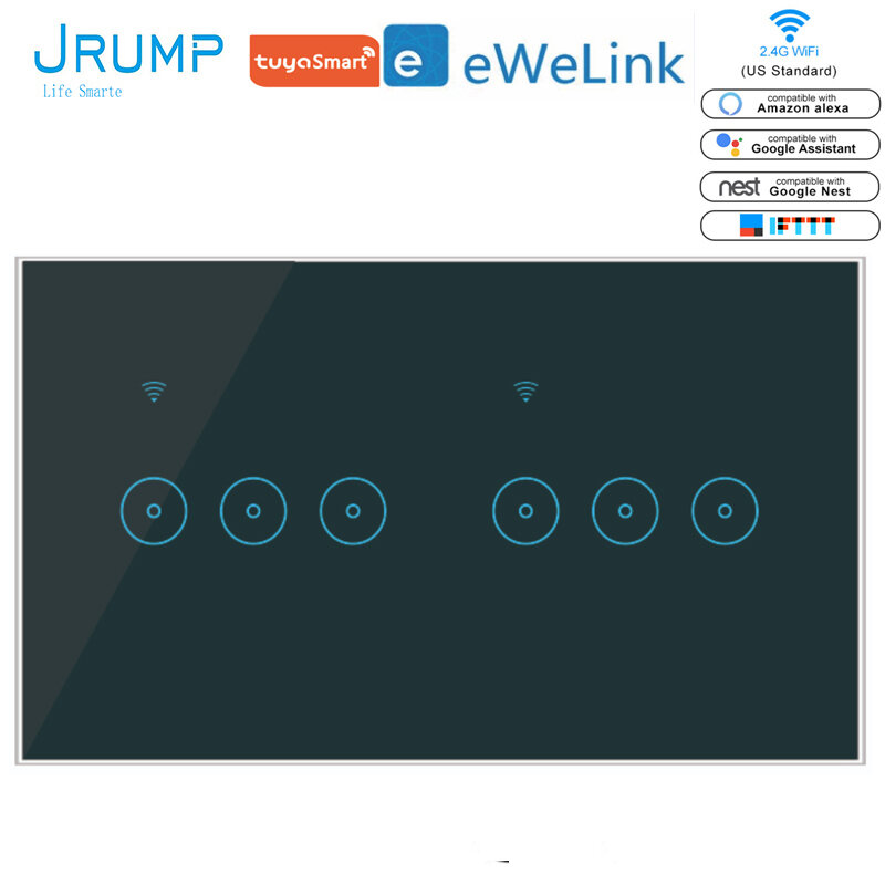 JRUMP 4Gang 5Gang 6Gang Wifi inteligentny przełącznik dotykowy przełącznik sterowania głosem inteligentny przełącznik do montażu ściennego praca z Alexa Echo Google Home