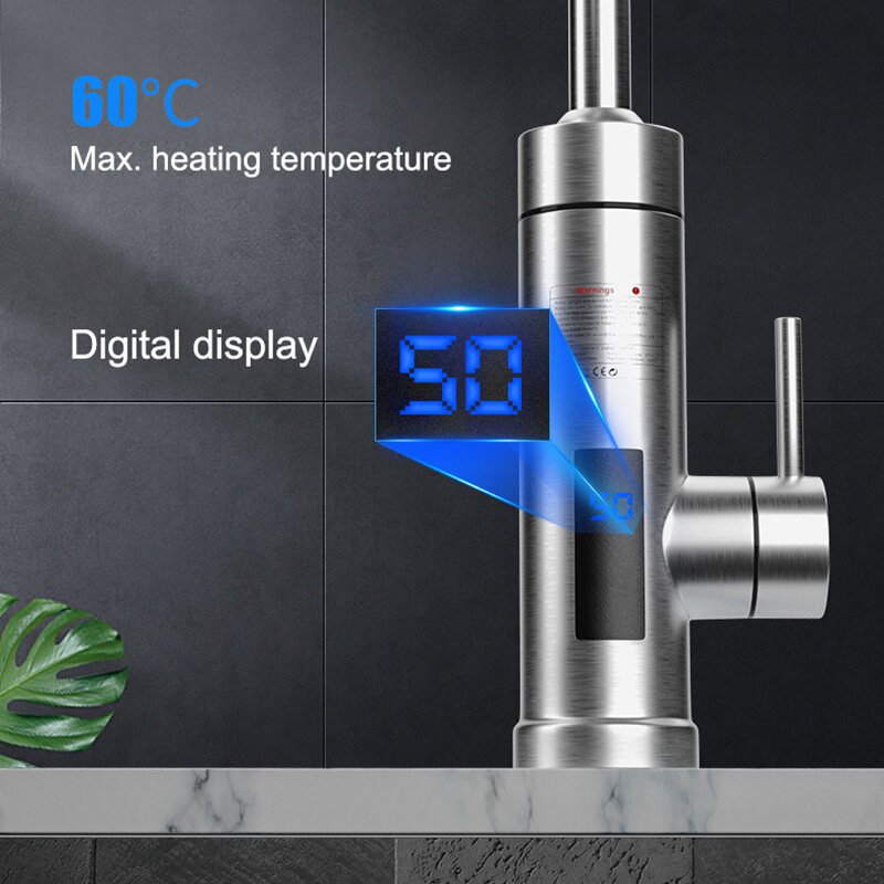 ไฟฟ้าเครื่องทำความร้อนก๊อกน้ำห้องครัวดิจิตอลจอแสดงผลทันทีเครื่องทำน้ำอุ่นสำหรับห้องน้...