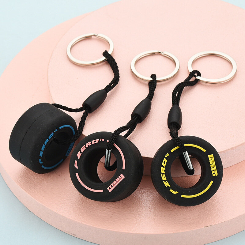 New PVC Soft Rubber Tire Keychain Silicone F1 Mini Cute Tire Car Key Rings Bag Zipper Decoration Charms Best Gifts for Unisex