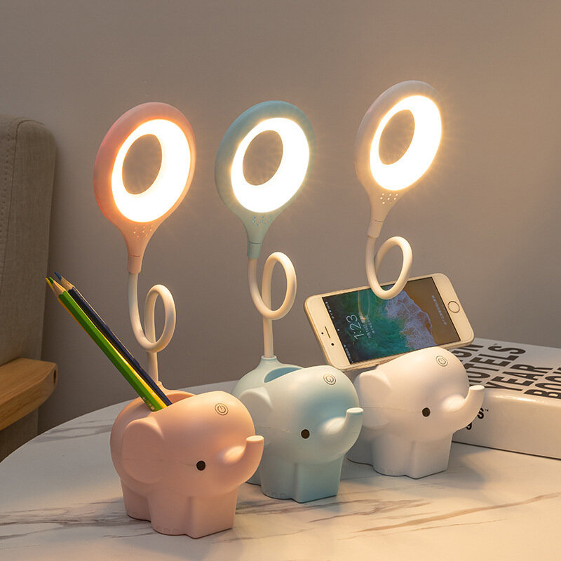 Table Lamp Driven By Creative Elephant, Dual-use Three-color Temperature Adjustable Learning Table Lamp