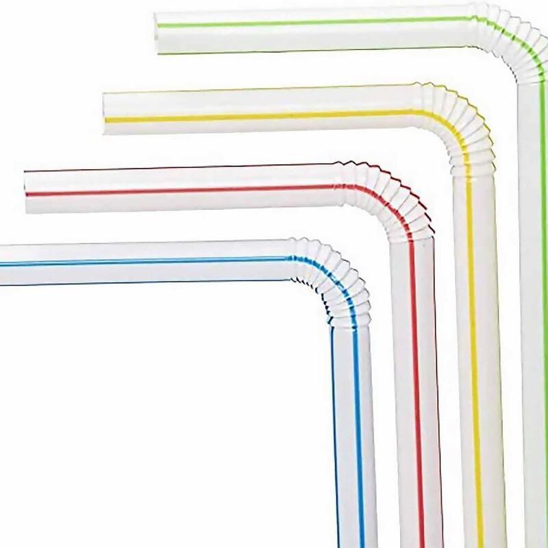 2000-100 шт., одноразовые Разноцветные полосатые гибкие локоть для напитков